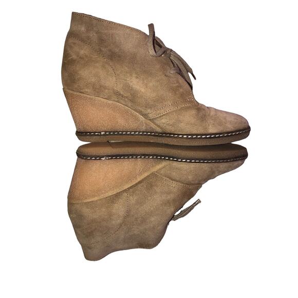 J. Crew Suede Wedge Chukka Desert Ankle BOOTIES Boots - Size 8 - Tan Lace Up - Picture 9 of 12